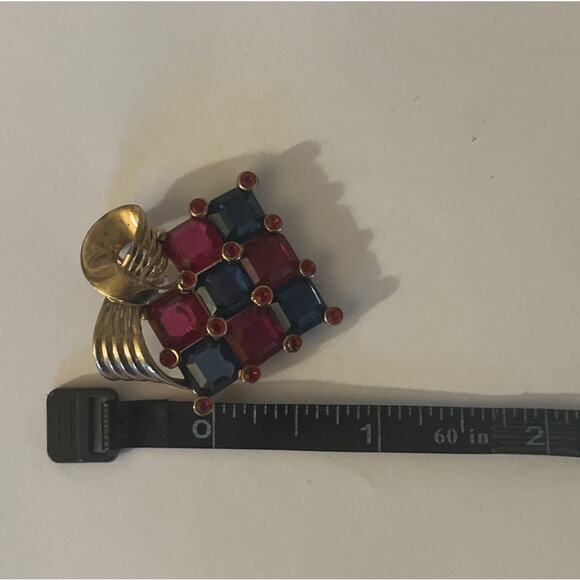 Vintage Rhinestones Mid-Century Brooch Gold-Tone Bow - Picture 10 of 10